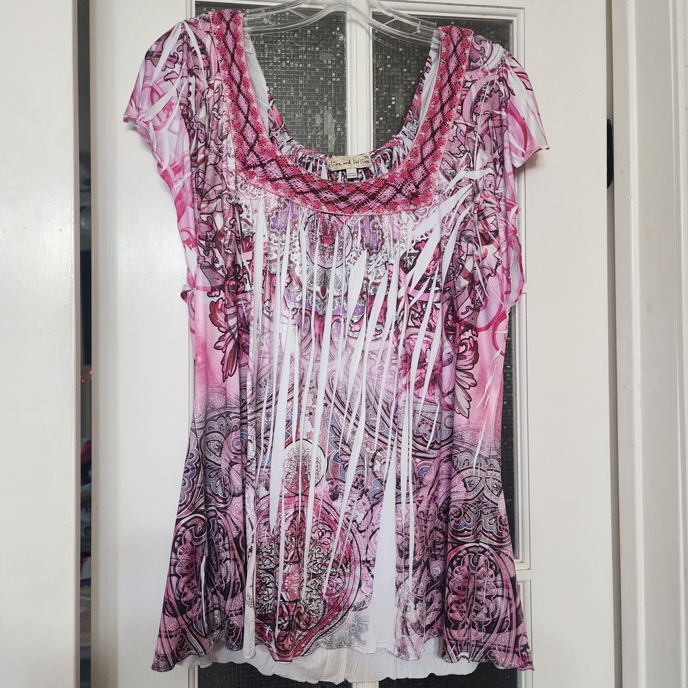 Boho Pink Printed Fringe Women's Top